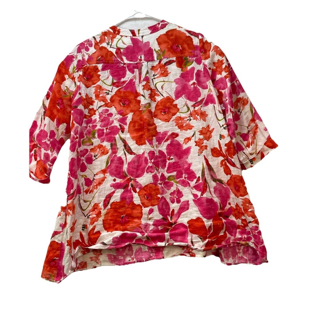 Jones New York Sport Linen Shirt M Floral Button Front 3/4 Sleeve Boho Cottage - Picture 10 of 10